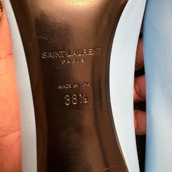 ❌❌ SOLD!! Saint Laurent Sky Blue Cap Toe Black Heels (Sz 38.5) - Picture 6 of 8